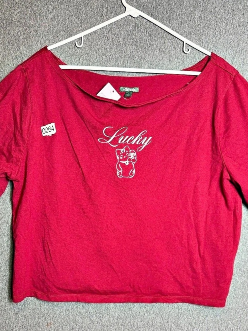 Wild Fable Lucky Cat Graphic Crop Top Pink Large